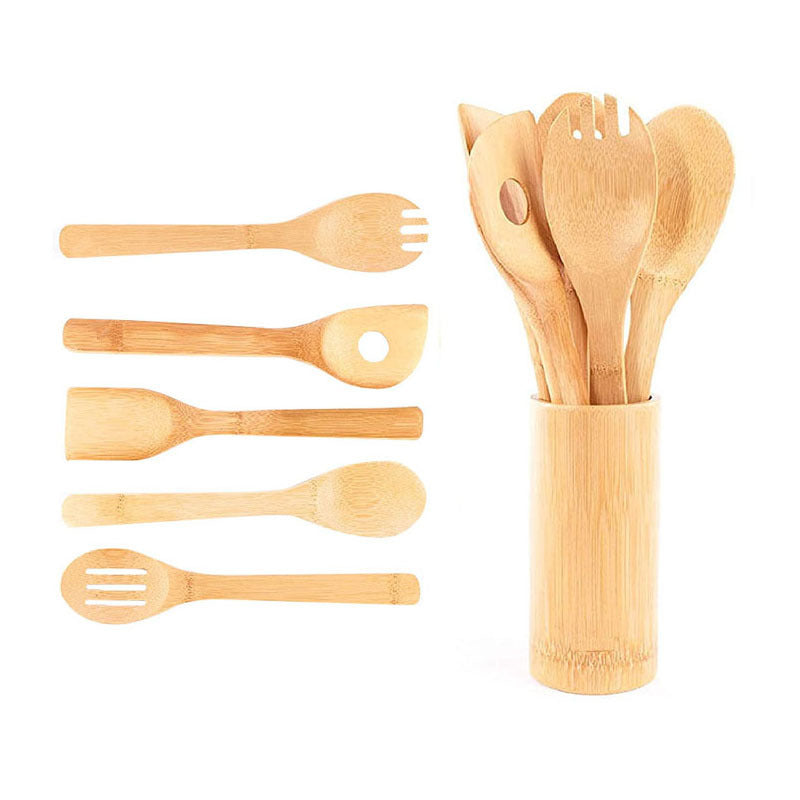 Bamboo Spatula Set with Square Holder Eco-Friendly with Ergonomic Handle Kitchen Utensil