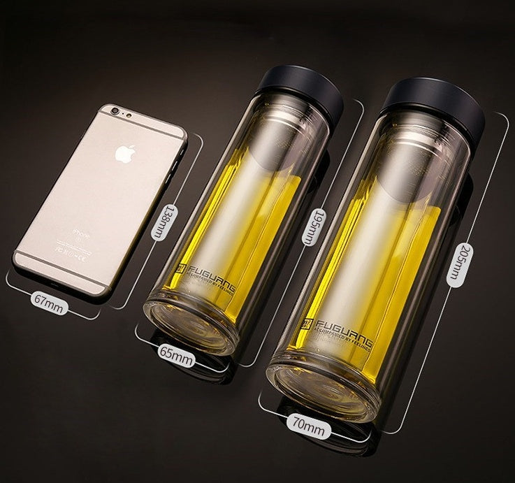 DoubleLayer High-Borosilicate Glass Water Bottle with Filter