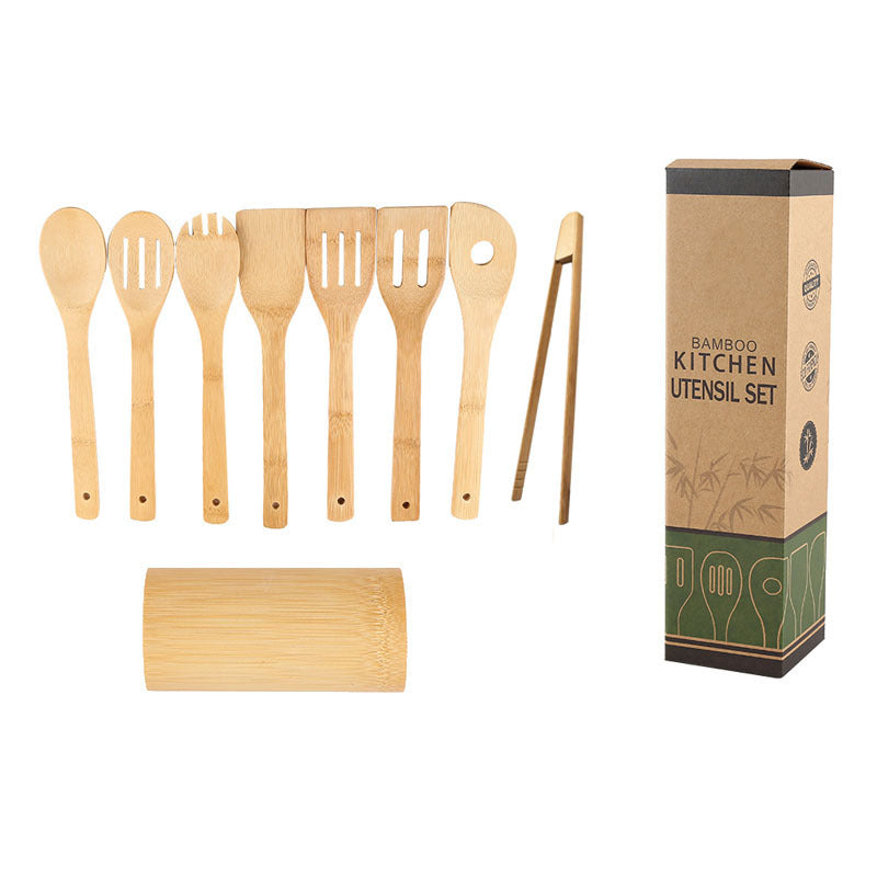 Bamboo Spatula Set with Square Holder Eco-Friendly with Ergonomic Handle Kitchen Utensil